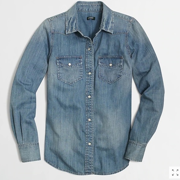 J. Crew Factory Tops - J. Crew Factory 2 Pocket Distressed Denim Shirt M